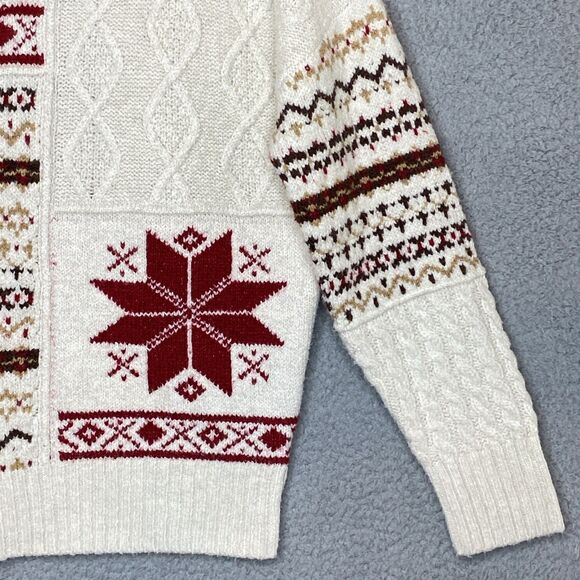 American Eagle Fair Isle Snowflake Vintage Sweater Red Holiday Winter Christmas - Picture 4 of 14